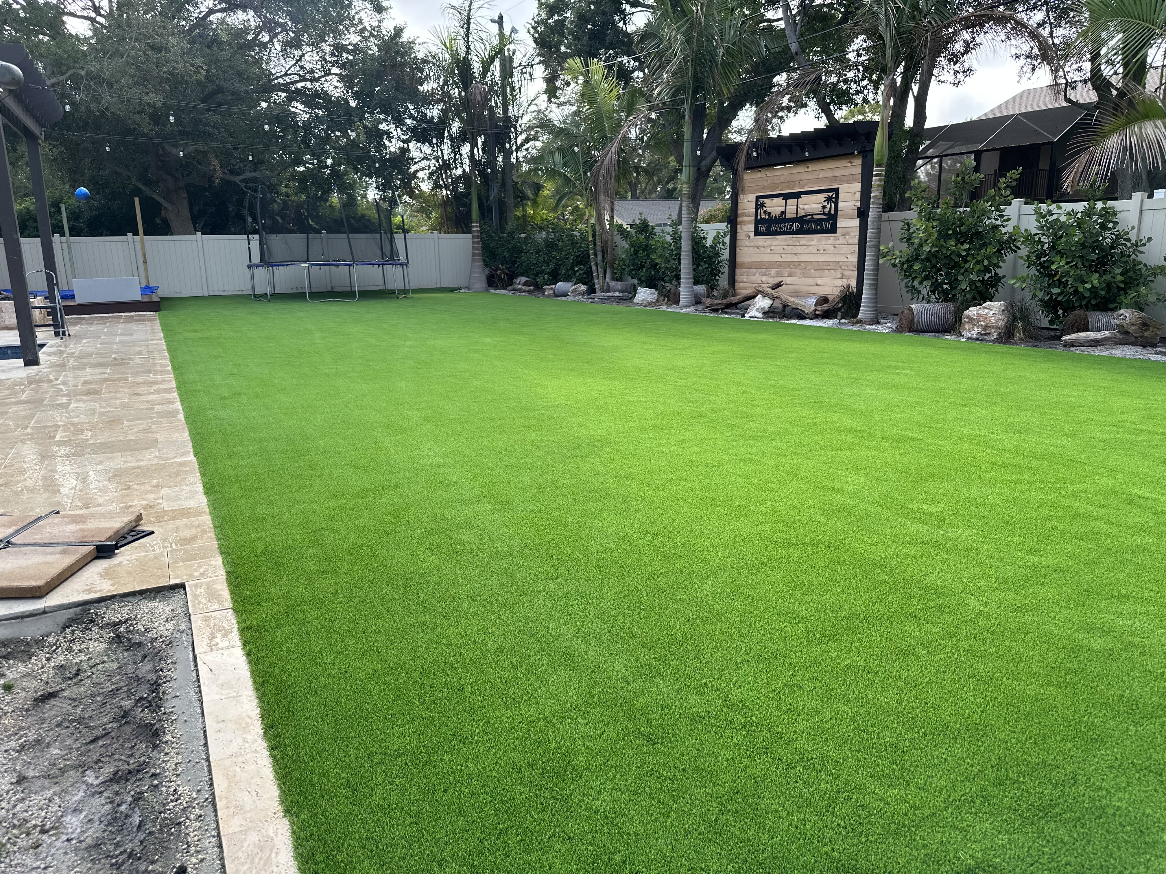 Lush artificial turf lawn